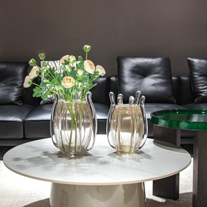 Vaso in Cristallo Soffiato a Mano a Forma di Zucca con Bolle di Champagne e Polvere d'Oro, Centrotavola a Corona per Arredamento Nordico di Casa e Hotel - Product Image 1