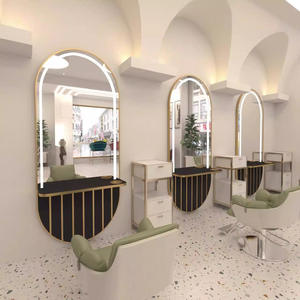 Miroir de salon de coiffure à éclairage LED en vente chaude, station de miroir de salon de coiffure, miroir de conception de style de salon de coiffure, miroir de coiffure suspendu à une seule face - Product Image 2