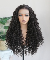 Perruque brésilienne longue 6*13 Lace Front ondulée bouclée noire résistante à la chaleur sans colle 32 pouces pour débutantes