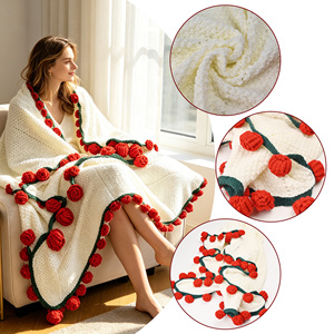 Manta de punto grueso suave y grande personalizada al por mayor para mujer, de poliéster y algodón, con diseño floral, ideal como regalo para mujer. - Product Image 2