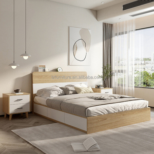 Wholesale Solid Wood Hotel <b>Bed</b> <b>Frame</b> & <b>Mattress</b> <b>Set</b> With Headboard & Nightstands Economy Bedroom Furniture for 3-Star Hotels - Product Image 2