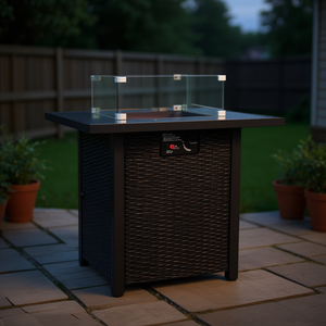 Table de foyer au propane moderne 55000 BTU avec plateau en aluminium et pare-vent en verre pour terrasse, jardin et chauffage extérieur - Product Image 2