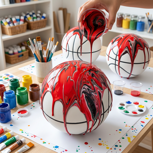 Figurines d'ours fluide DIY populaires 2026, modèle basketball blanc fluide, pour <span class=keywords><strong>peinture</strong></span> <span class=keywords><strong>acrylique</strong></span> fluide, boule fluide avec support - Product Image 1
