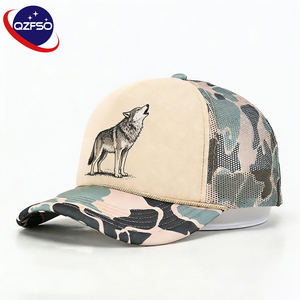 QZFSO Wholesale Custom High Quality Printing logo Summer 6 Panels Camo Baseball Cap Embroidery Mesh Hip Hop Trucker Hats for Men - Product Image 1