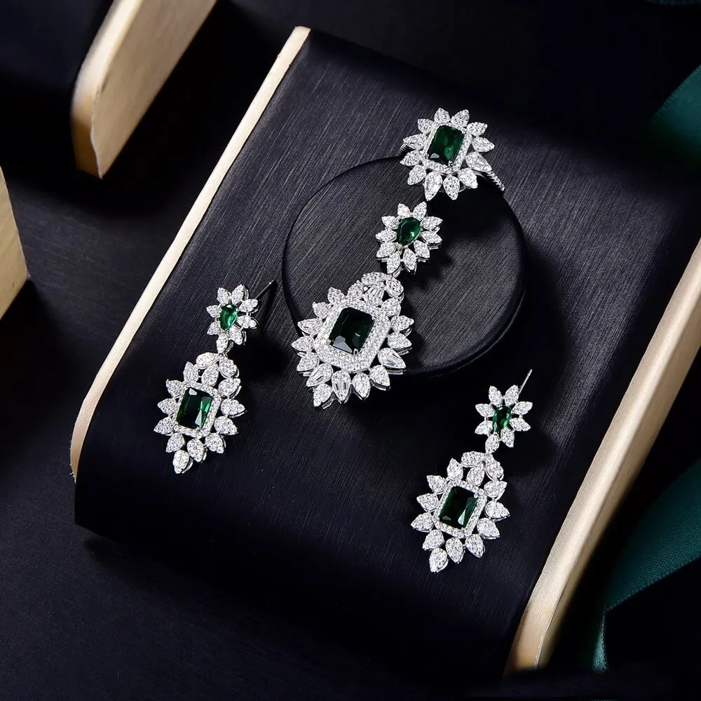 Kualitas Grosir Kustom Batu Permata Zirkon Perak Perhiasan 925 Sterling Kalung Set untuk Wanita Perhiasan