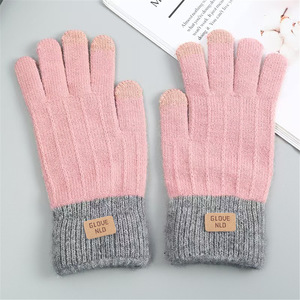 Gants tricotés en laine d'alpaga, compatibles avec les écrans tactiles, unisexes, pour l'hiver, pour l'extérieur, doublés de polaire, épais, résistants au froid, à cinq doigts - Product Image 2