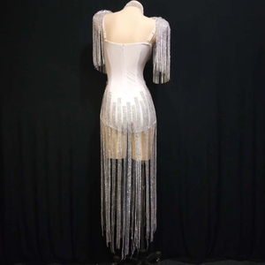 Combinaison de scène pour femme, style sexy, avec épaulettes, strass et franges, pour danse <span class=keywords><strong>jazz</strong></span>, spectacle de danse, club - Product Image 3