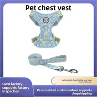 Harnais d'entraînement réglable pour chien, imprimé, anti-traction, avec logo personnalisé, en maille respirante, et laisse pour la promenade en extérieur des animaux de compagnie