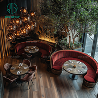 Café haut de gamme meubles d'hôtel ensembles de table et de chaises en bois rose rouge velours demi-rond restaurant stand canapé sièges