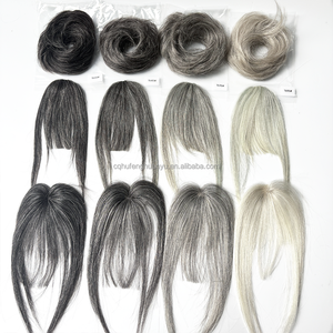 Franges de cheveux gris mélangés, sel et poivre, cheveux humains, postiche, franges aériennes, extensions de cheveux pour personnes âgées - Product Image 6