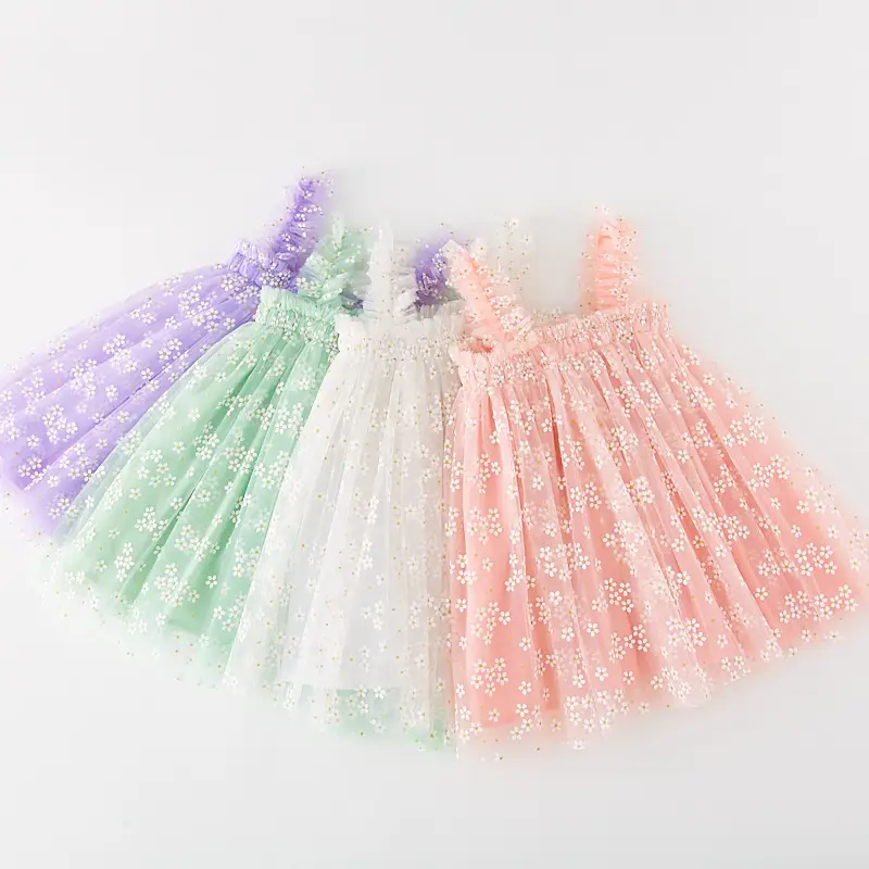 Vestido de tirantes florales para niñas, vestido de gasa para cumpleaños de bebé, Pastoral, foto de princesa, venta al por mayor, 2023