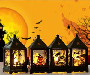 Cadılar bayramı dekoratif mumlar festivali için masaüstü süs LED fener işık kale cadı alev mum hediye