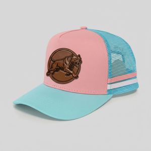 Casquette Trucker Rose Personnalisée OEM 5 Panneaux de Qualité Supérieure avec Logo en Cuir et 2 Bandes Latérales – Style Australien - Product Image 1