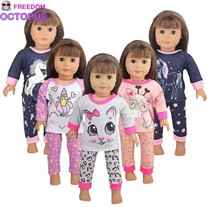 ชุดตุ๊กตาเด็กผู้หญิง18นิ้วชุดนอนสีสันสดใสชุดตุ๊กตา