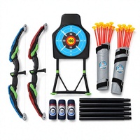 Ensemble de tir à l'arc pour enfants, kit d'arc et flèches avec 2 arcs, cible sur pied, étuis à flèches et flèches à ventouse pour les 5-7 ans, jeu en extérieur