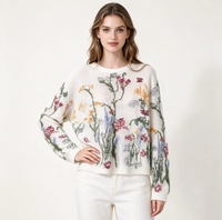 Pull en tricot floral douillet - Imprimé botanique vintage, coupe décontractée pour femme, parfait pour la superposition automne-hiver