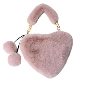 Sac à main en fourrure pelucheuse mignon, sac à main pour femme en fausse fourrure en forme de cœur - Product Image 6