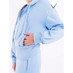 Ensemble de vêtements de sport pour femme Vetega, sweat-shirt à capuche bleu uni, pantalon, fermeture éclair, extensible moyen, confortable, élégant, vêtements de sport - Product Image 5