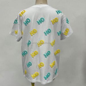 OEM Custom <strong>Xmas</strong> Sequin and Beads Embroidery HOHO Casual Cotton <strong>Tops</strong> Short Sleeve Crew Neck Oversize Text White T-Shirt <strong>for</strong> <strong>Women</strong> - Product Image 3