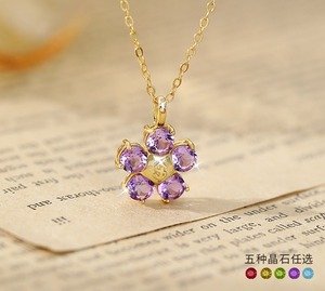 Collier Trèfle à Cinq Feuilles en Pierre Naturelle Ronde de 4 mm, Plaqué Or Argent Sterling 925, Bijou Anti-ternissement, 9 Pièces Simples - Product Image 2