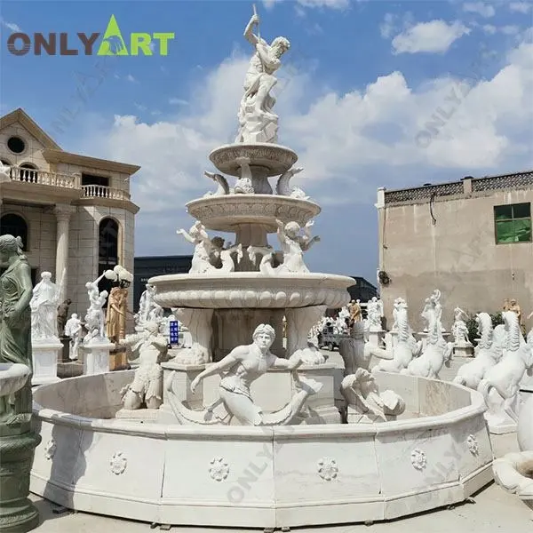 Custom Outdoor Large Size Project Italian Marble Poseidon Water Fountains