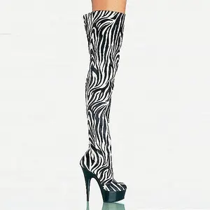 15 cm super stilettos knee-high boots zebra color matching side with sexy nightclub pole dancer boots