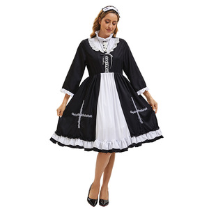Costume de femme de chambre noire avec détail croisé, tenue de fête d'Halloween pour femmes - Product Image 3