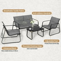 4 pièces meubles de patio extérieur Teslin ensemble de conversation avec verre café table d'appoint causeuse chaise simple