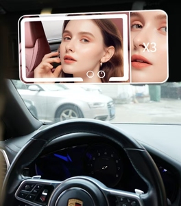 Le plus récent 3 couleurs réglable LED luminosité éclairée voiture maquillage visière loupe 1X 3X <span class=keywords><strong>miroir</strong></span> éclairé miroirs de voiture intelligents - Product Image 1