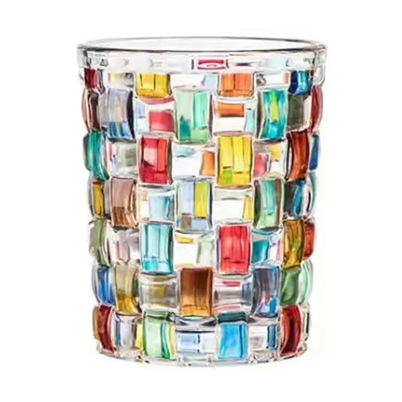 草を飲むガラス製品で織られたパーソナライズされた手描きのカラーロックバーウェア鉛フリーウイスキーグラスカップ