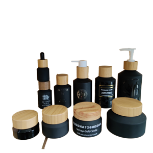 Ensemble de bouteilles/bocaux en verre dépoli Jade noir Volume de 5ml Ensemble complet pour sérum huile essentielle Lotion crème compte-gouttes en bambou 200ml étanchéité - Product Image 2