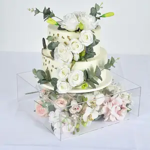 Suporte de acrílico para espelho-top, suporte de casamento para bolo, suporte elegante para apresentação de bolo