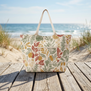 Cotton Shopping Bag with Multicolor <b>Botanical</b> Leaf <b>Print</b> Cotton Shopping Tote Bag with Long Handles - Product Image 5