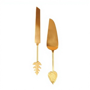 Cuchillo y Espátula para Pastel con Diseño de Hoja de Oro, Cuchillo para Untar Mermelada, Cuchillo para Queso y Mantequilla, Utensilios de Metal Ecológicos Aptos para Lavavajillas - Product Image 1