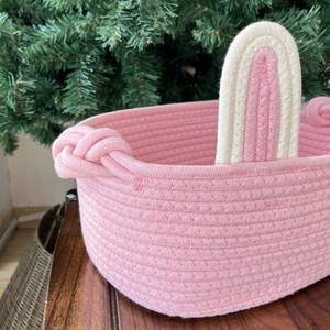 Cesto portaoggetti a forma di ellisse in corda di cotone intrecciata, ecologico e moderno, con manici, per giocattoli di bambini e bambine - Regalo di Pasqua - Product Image 6