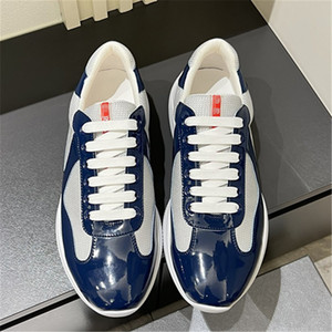 Zapatillas de deporte de malla de cuero charol para hombre, zapatos deportivos informales transpirables de caña baja, color azul y blanco, talla 40-45 - Product Image 4