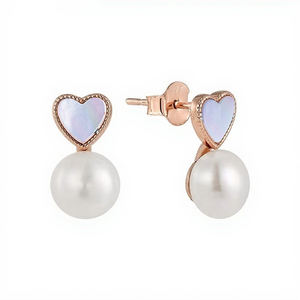 Gümüş inci küpeler kadın beyaz inci kalp şeklinde kabuk tasarım küpe Moissanite küpe ile özelleştirilebilir - Product Image 3