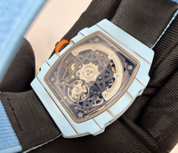 Nouvelle montre mécanique automatique de luxe pour homme, populaire, bleu clair, en fibre de carbone, avec tourbillon et réserve de marche, modèle 6702