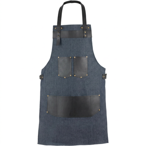 Tablier en jean avec poches en cuir et bretelles croisées pour uniforme de personnel de restaurant et de bar - Product Image 1