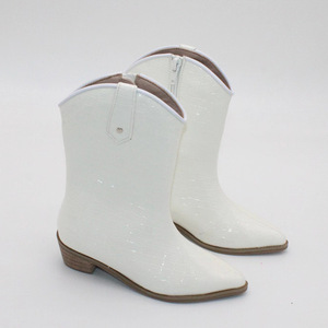 Bottes en cuir mi-mollet pour bébés filles, bottes courtes à bout pointu et talon bloc, <span class=keywords><strong>botte</strong></span> de cow-boy western pour enfants, chaussures d'équitation pour enfants - Product Image 5