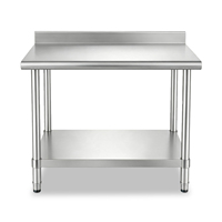 Table de travail en acier inoxydable à 2 niveaux avec pieds ronds, support stable de qualité professionnelle, idéale pour la transformation alimentaire – Vente directe usine