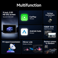 Navigateur GPS sans fil 9 pouces avec Carplay, caméra embarquée Android 1080p, écran LCD, fonction Mirror Link, vidéo de recul, musique, Carplay