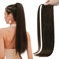 Vente en gros d'extensions de cheveux Remy indiennes brutes de 22 pouces enroulées autour du cordon de serrage Afro Kinky & Yaki Style queue de cheval droite