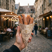 Emballage personnalisé en papier kraft pour crêpes, cornets jetables, boîte à popcorn, churros, support en papier pour gaufres bulles