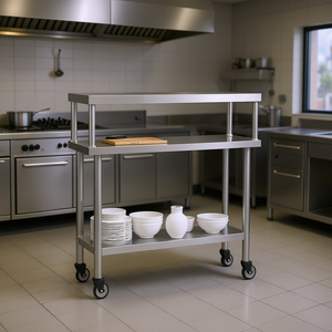 Table de travail pour cuisine commerciale 43,3x11,8x47,2 en acier inoxydable avec étagère supérieure autoportante et roulettes - Product Image 2
