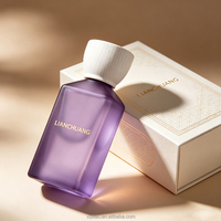 Flacon de parfum violet givré avec vaporisateur 50ml 100ml, bouchon en bois et boîte d'emballage blanche disponibles, échantillons gratuits disponibles