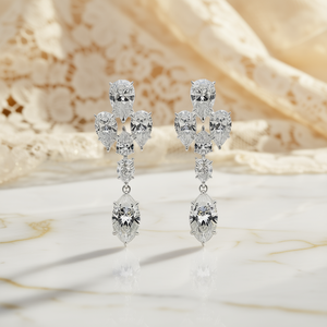 Boucles d'oreilles en or blanc E2927 avec diamants taille poire couleur D, bijoux de luxe naturels pour femmes, pour mariage - Product Image 2