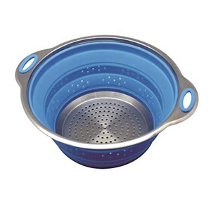 BPA मुक्त रसोई बंधनेवाला सिलिकॉन Foldable नाली जाल छलनी कोलंडर 9.5 "हैंडल के साथ - Product Image 1