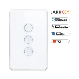 Tuya Larkkey smart glass touch switch wifi three gang wall smart switch smart home system switches