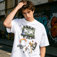 Camiseta Blanca de Algodón Grueso con Estampado para Hombre, Talla Grande, Corte Cuadrado, con Logotipo Personalizado de Diamantes de Imitación